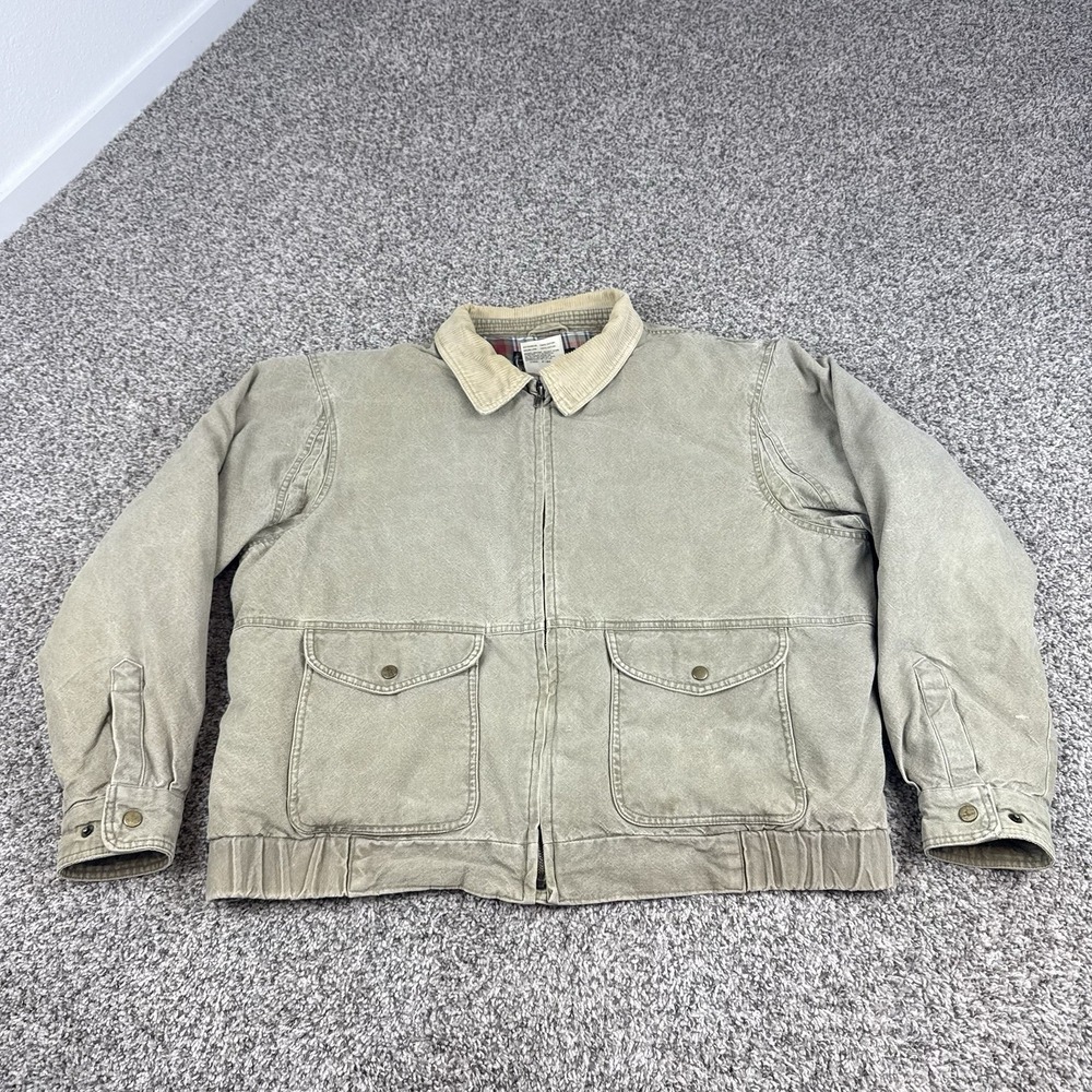 VTG Eddie Bauer Chore Coat Mens XL Corduroy Collar Goose Down Plaid Lined Barn